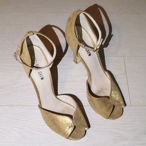 Chelsea Crew Gold ankle strap heels